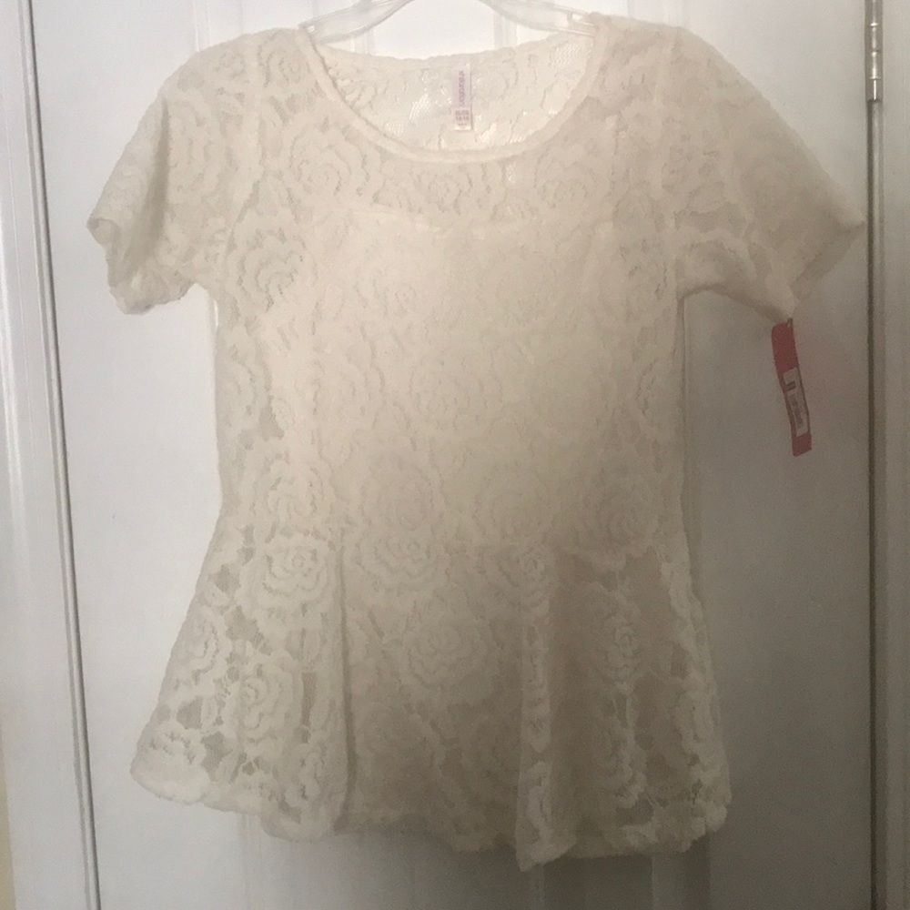 Girls size xl 14-16 peplum cream lace top